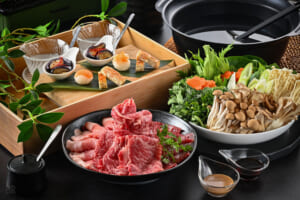 Shabu-shabu hot pot featuring two types of Koshu Wine Beef at KANOA THE VILLAS – Mt. Fuji Lake Yamanaka