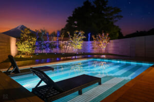 Pool and illuminations at the Suite at KANOA THE VILLAS – Mt. Fuji Lake Yamanaka