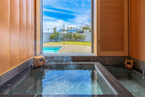 Private hot spring in a villa at KANOA THE VILLAS – Mt. Fuji Lake Yamanaka